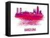 Barcelona Skyline Brush Stroke - Red-NaxArt-Framed Stretched Canvas