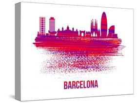 Barcelona Skyline Brush Stroke - Red-NaxArt-Stretched Canvas