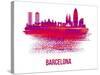 Barcelona Skyline Brush Stroke - Red-NaxArt-Stretched Canvas