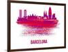 Barcelona Skyline Brush Stroke - Red-NaxArt-Framed Art Print