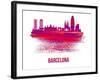 Barcelona Skyline Brush Stroke - Red-NaxArt-Framed Art Print