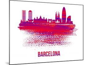 Barcelona Skyline Brush Stroke - Red-NaxArt-Mounted Art Print