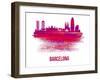 Barcelona Skyline Brush Stroke - Red-NaxArt-Framed Art Print