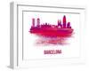 Barcelona Skyline Brush Stroke - Red-NaxArt-Framed Art Print