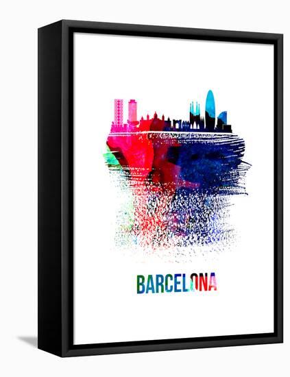 Barcelona Skyline Brush Stroke - Watercolor-NaxArt-Framed Stretched Canvas