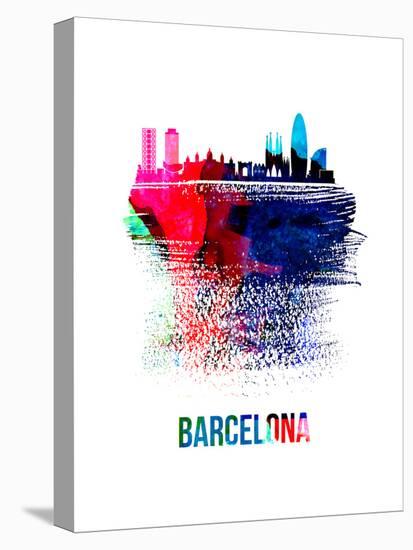 Barcelona Skyline Brush Stroke - Watercolor-NaxArt-Stretched Canvas