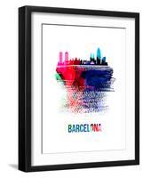 Barcelona Skyline Brush Stroke - Watercolor-NaxArt-Framed Art Print
