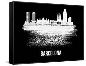 Barcelona Skyline Brush Stroke - White-NaxArt-Framed Stretched Canvas