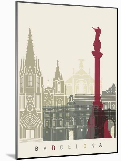 Barcelona Skyline Poster-paulrommer-Mounted Art Print