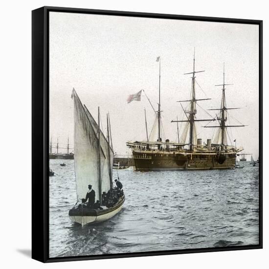 Barcelona (Spain), Celebration of 1888, the Spanish Cruiser "La Castilla "-Leon, Levy et Fils-Framed Stretched Canvas