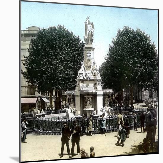 Barcelona (Spain), Fountain on the Palace Square-Leon, Levy et Fils-Mounted Photographic Print