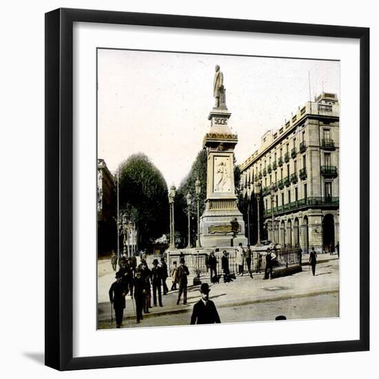 Barcelona (Spain), Isabella II Boardwalk and the Statue of Lopez-Leon, Levy et Fils-Framed Photographic Print