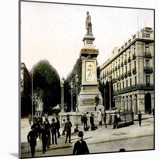 Barcelona (Spain), Isabella II Boardwalk and the Statue of Lopez-Leon, Levy et Fils-Mounted Photographic Print