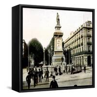 Barcelona (Spain), Isabella II Boardwalk and the Statue of Lopez-Leon, Levy et Fils-Framed Stretched Canvas