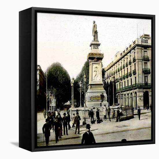 Barcelona (Spain), Isabella II Boardwalk and the Statue of Lopez-Leon, Levy et Fils-Framed Stretched Canvas