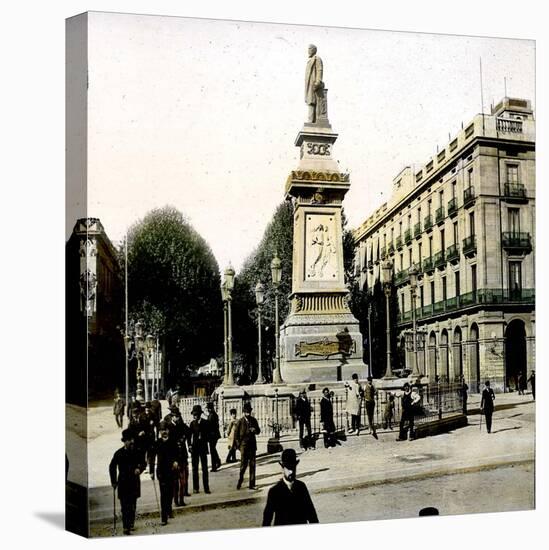 Barcelona (Spain), Isabella II Boardwalk and the Statue of Lopez-Leon, Levy et Fils-Stretched Canvas