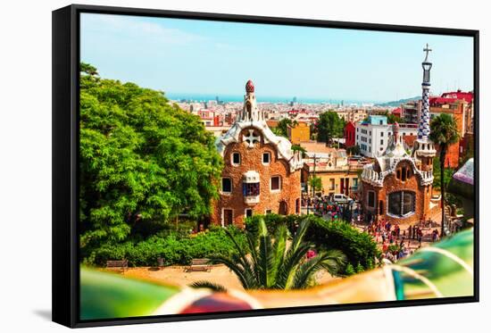 Barcelona, SPAIN - JULY 19: Ceramic Mosaic Park Guell on July 19, 2013 in Barcelona, Spain. Park Gu-Vladitto-Framed Stretched Canvas