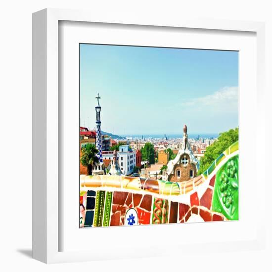 Barcelona, Spain - July 19: Ceramic Mosaic Park Guell On July 19, 2013 In Barcelona, Spain-Vladitto-Framed Art Print