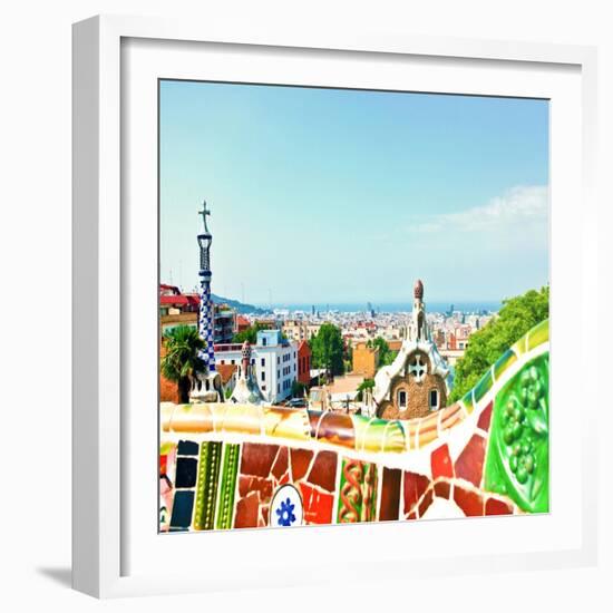 Barcelona, Spain - July 19: Ceramic Mosaic Park Guell On July 19, 2013 In Barcelona, Spain-Vladitto-Framed Art Print