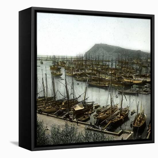 Barcelona (Spain), Overview of the Port-Leon, Levy et Fils-Framed Stretched Canvas