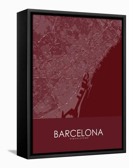 Barcelona, Spain Red Map-null-Framed Stretched Canvas