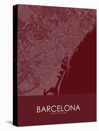 Barcelona, Spain Red Map-null-Stretched Canvas