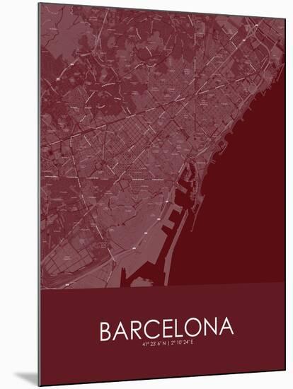 Barcelona, Spain Red Map-null-Mounted Poster