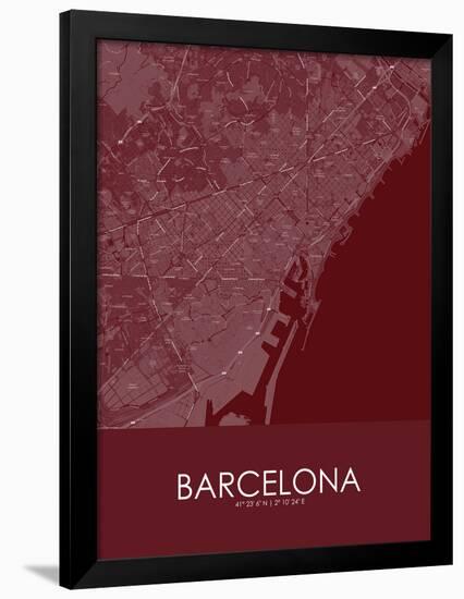 Barcelona, Spain Red Map-null-Framed Poster