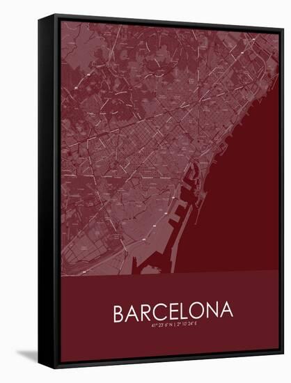 Barcelona, Spain Red Map-null-Framed Stretched Canvas