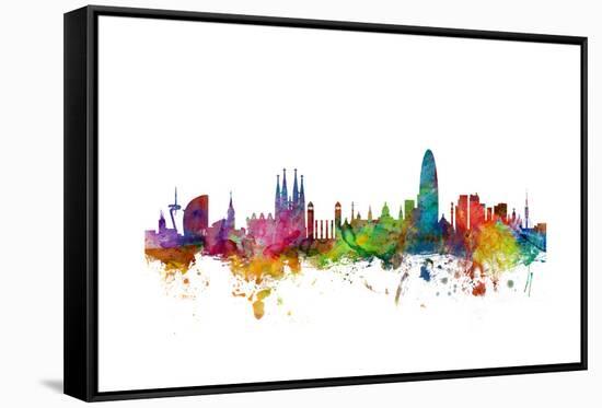 Barcelona Spain Skyline-Michael Tompsett-Framed Stretched Canvas