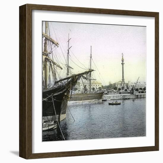 Barcelona (Spain), the Monument to Christopher Columbus and the Port-Leon, Levy et Fils-Framed Photographic Print