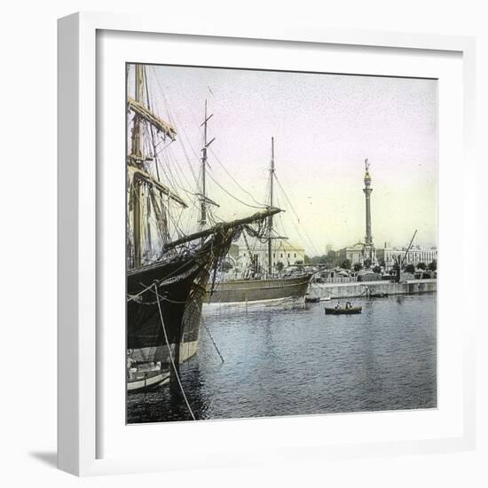 Barcelona (Spain), the Monument to Christopher Columbus and the Port-Leon, Levy et Fils-Framed Photographic Print