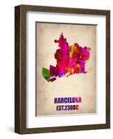 Barcelona Watercolor Map-NaxArt-Framed Art Print