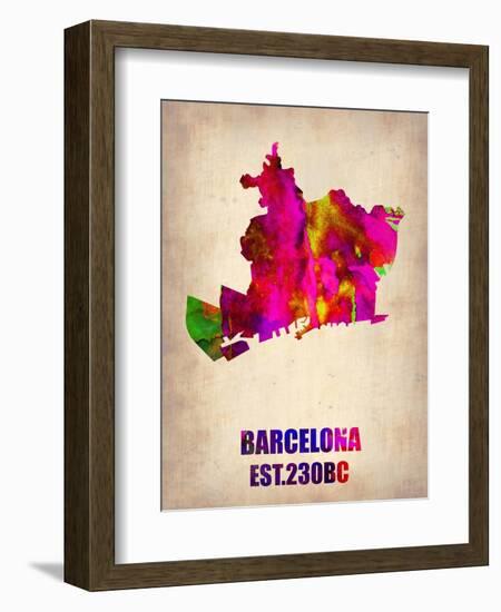 Barcelona Watercolor Map-NaxArt-Framed Art Print