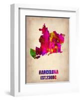 Barcelona Watercolor Map-NaxArt-Framed Art Print