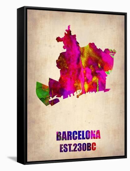 Barcelona Watercolor Map-NaxArt-Framed Stretched Canvas