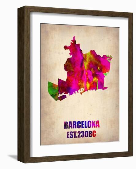 Barcelona Watercolor Map-NaxArt-Framed Art Print