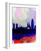 Barcelona Watercolor Skyline 2-NaxArt-Framed Art Print