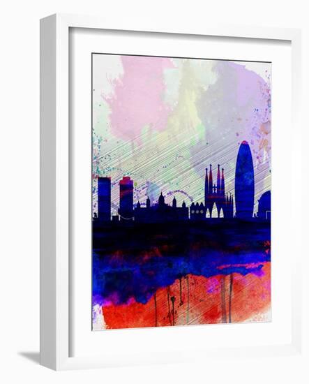 Barcelona Watercolor Skyline 2-NaxArt-Framed Art Print