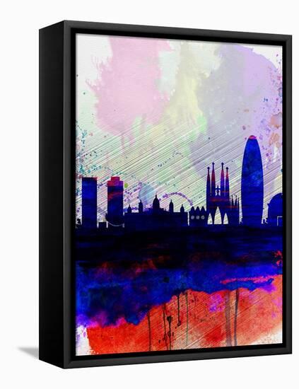 Barcelona Watercolor Skyline 2-NaxArt-Framed Stretched Canvas