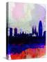 Barcelona Watercolor Skyline 2-NaxArt-Stretched Canvas