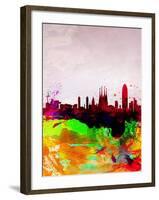 Barcelona Watercolor Skyline-NaxArt-Framed Art Print