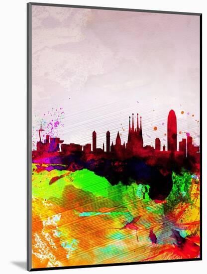 Barcelona Watercolor Skyline-NaxArt-Mounted Art Print