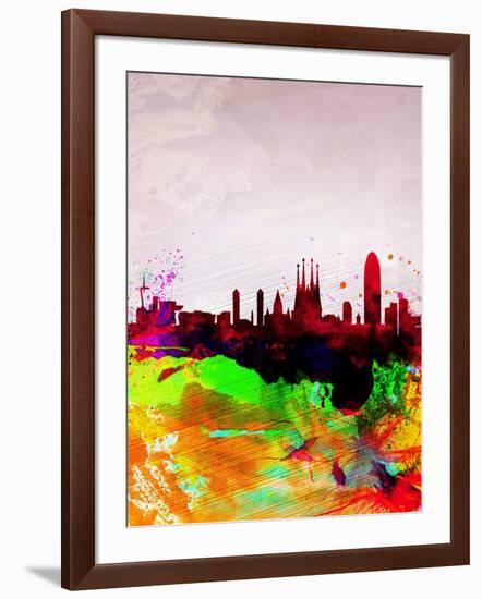 Barcelona Watercolor Skyline-NaxArt-Framed Art Print