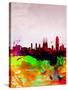 Barcelona Watercolor Skyline-NaxArt-Stretched Canvas