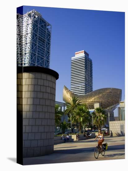 Barceloneta Beach and Port Olimpic with Frank Gehry Sculpture, Barcelona, Spain-Carlos Sanchez Pereyra-Stretched Canvas