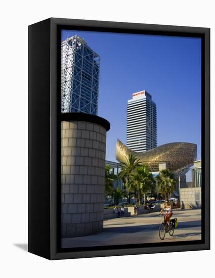 Barceloneta Beach and Port Olimpic with Frank Gehry Sculpture, Barcelona, Spain-Carlos Sanchez Pereyra-Framed Stretched Canvas