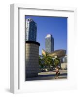 Barceloneta Beach and Port Olimpic with Frank Gehry Sculpture, Barcelona, Spain-Carlos Sanchez Pereyra-Framed Photographic Print