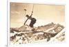 Bare-Chested Airborne Skier-null-Framed Art Print