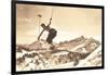 Bare-Chested Airborne Skier-null-Framed Art Print